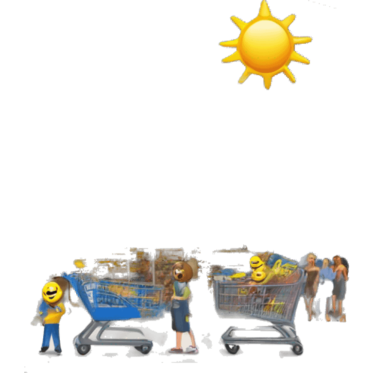 “Exterior of a Walmart store with the sunburst logo above the entrance, blue facade with yellow accents, large sliding glass doors, and shopping carts lined up outside, capturing the look of a busy retail supercenter.” emoji