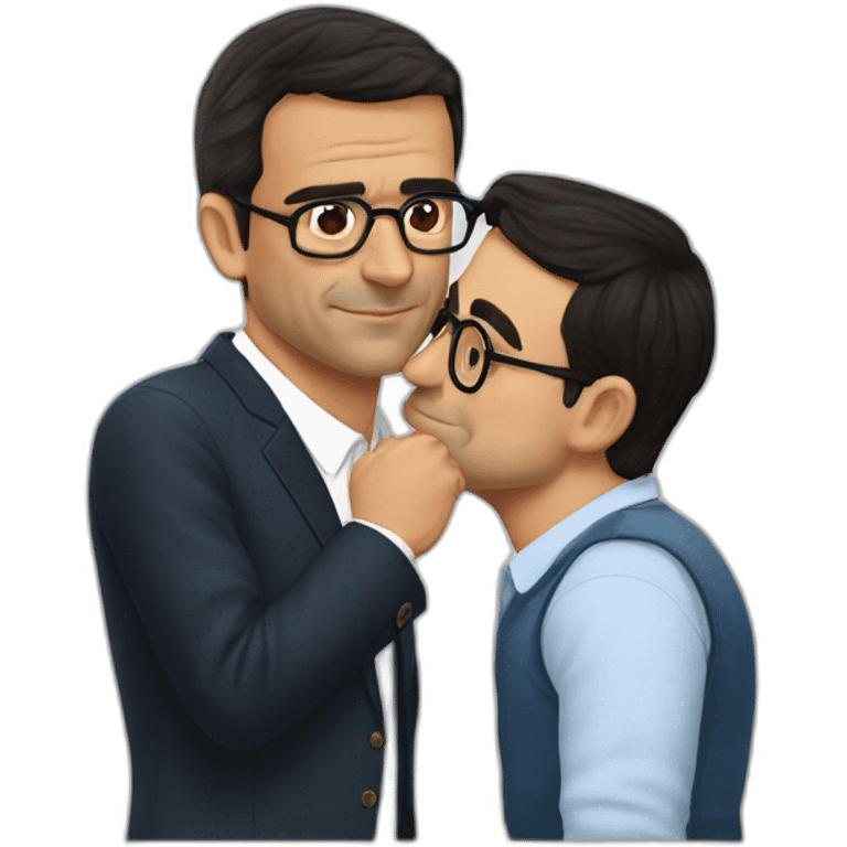 Pedro Sánchez kissing to Carles Puigdemomt with glasses emoji