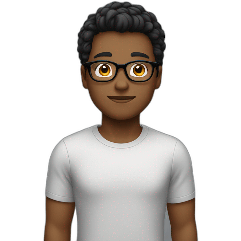 A boy with black-rimmed glasses, black short sleeves and partial hair emoji