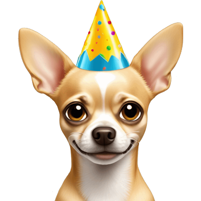 Tan chihuahua with birthday hat emoji