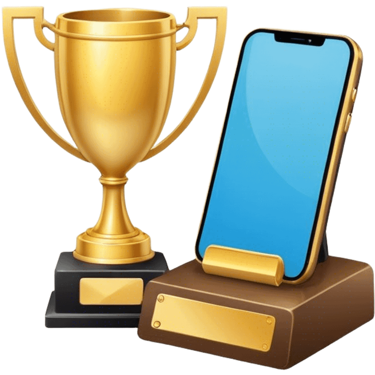 a trophy next to a mobile phone emoji