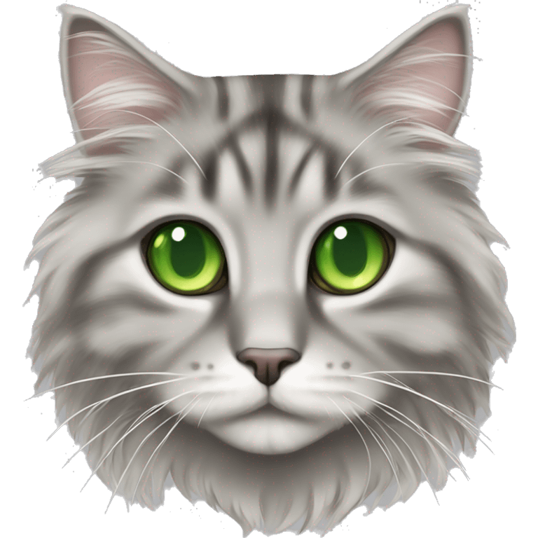 siberian cat with green eyes gray silver tabby long hair fluffy tail emoji