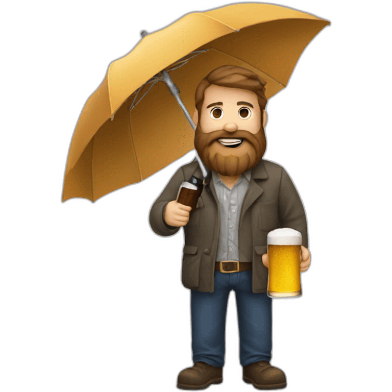 bearded man holding a beer and an umbrella emoji