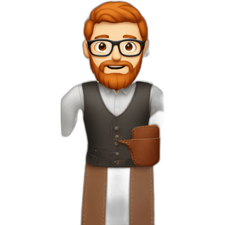 Red smooth haired man with beard and glasses sewing a leather holster emoji