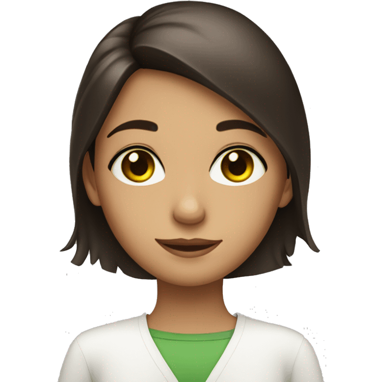 A brunette girl with green brown eyes crossing her arms emoji