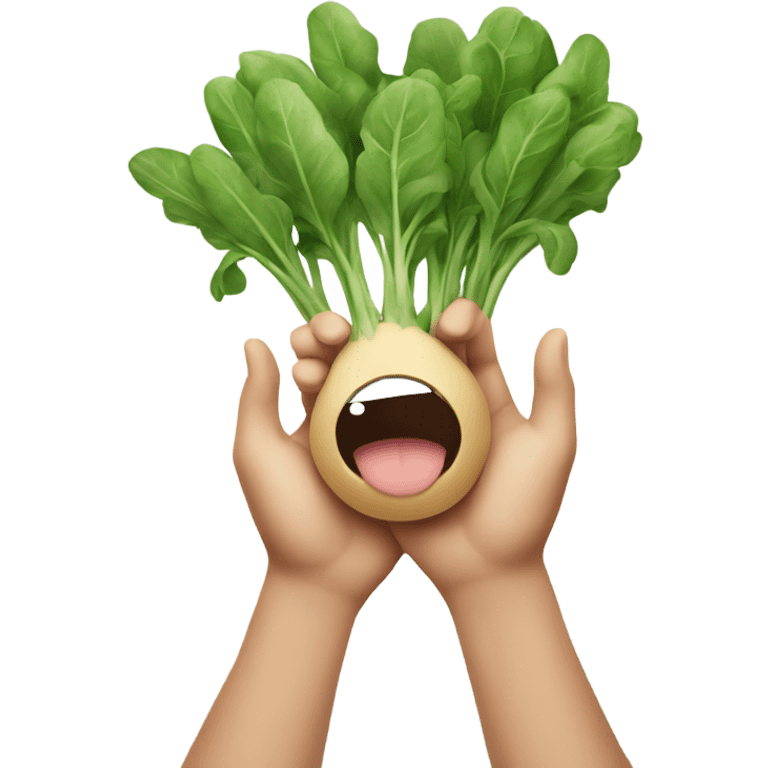 Happy arugula with hands emoji