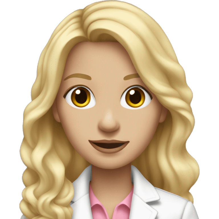 blonde girl long wavy hair, wearing white blouse and jeans and pink blazer and white sneakers emoji