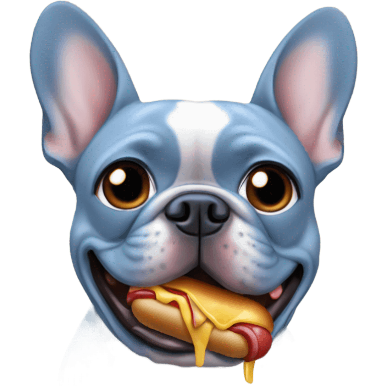 blue french bulldog eating hot dog  emoji