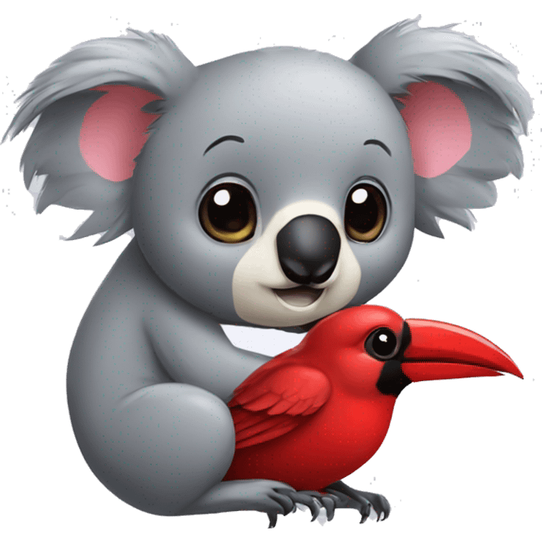 Koala bear and cardinal bird kiss emoji