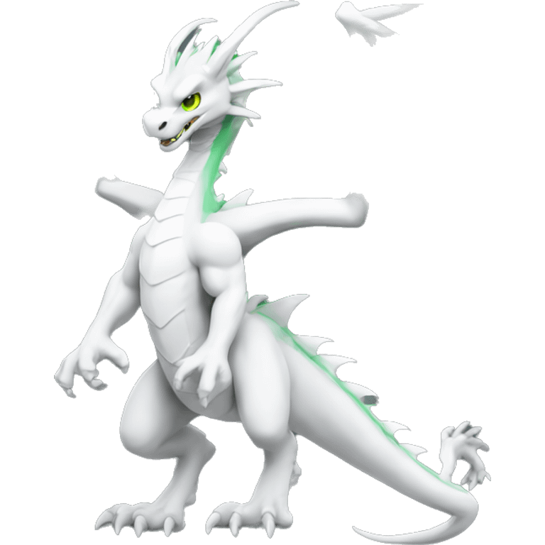 White flying dragon with green eyes and big muscles emoji