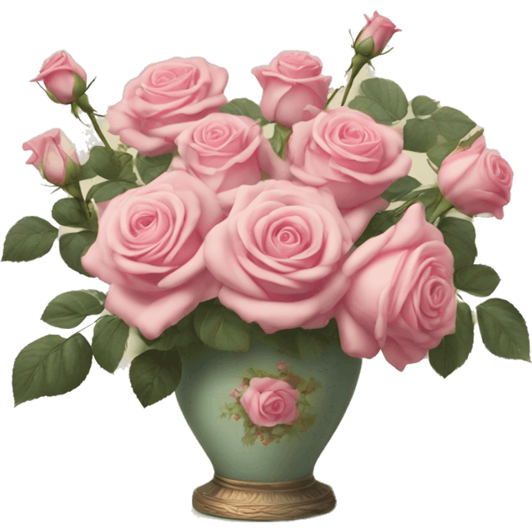 Pastell pink roses in a vintage vase emoji