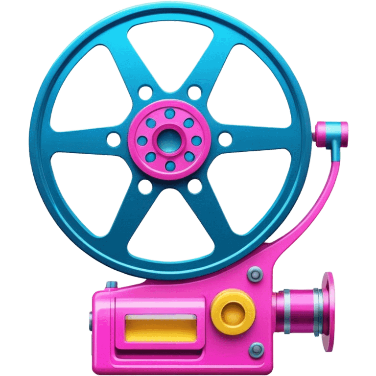 Bright, colorful icon symbolizing Animation and Motion Design with a transparent background. Include a dynamic motion effect, such as a spinning film reel or a stylized character in motion. Use vibrant colors like neon blue, pink, and yellow, with a modern, techy feel.  emoji