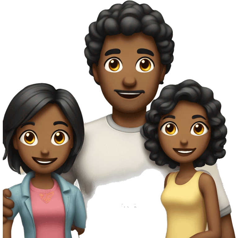 Family 3 daughters mother with Black hair and Dad Almost Bold emoji