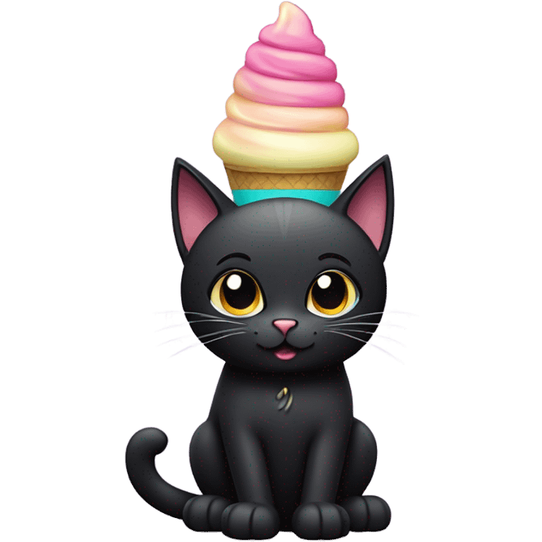 black cat holding ice cream emoji