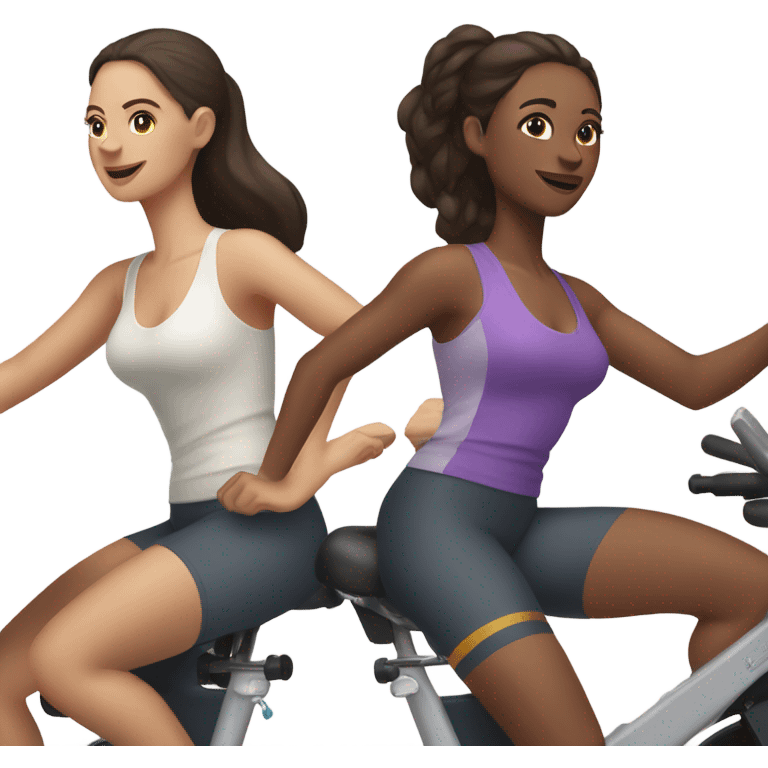 Two white skinned brunette ladies at spin class, but light skin emoji