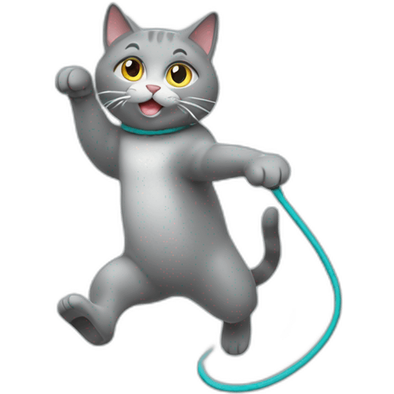 grey cat jumping rope emoji