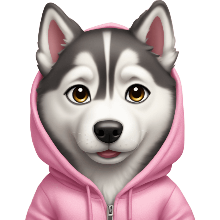 Husky puppy wearing pink hoodie emoji