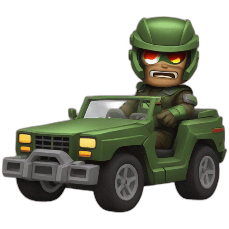 Doomguy in a convertible emoji