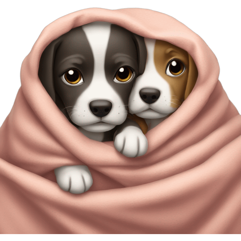 two puppies under a blanket cuddling emoji