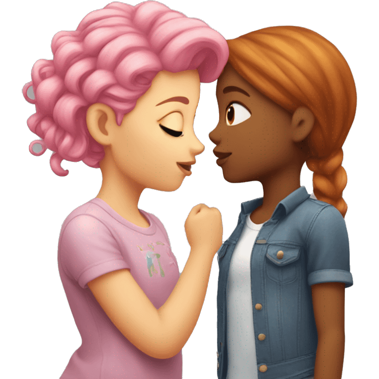 girl with hazel hair kissing girl with pink hair emoji