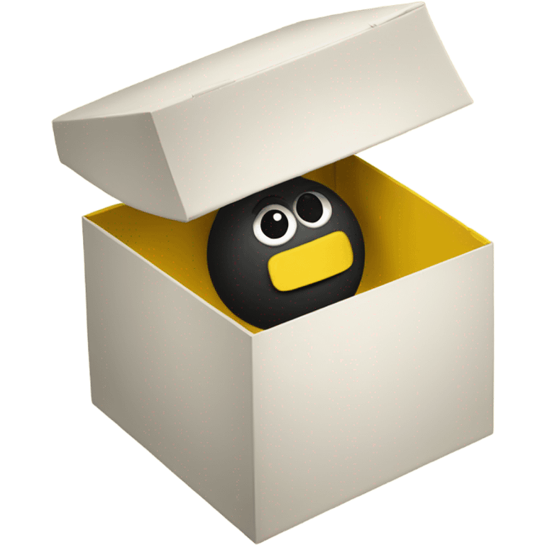 archive box with lid with a yellow person inside with only eyes visible winking emoji