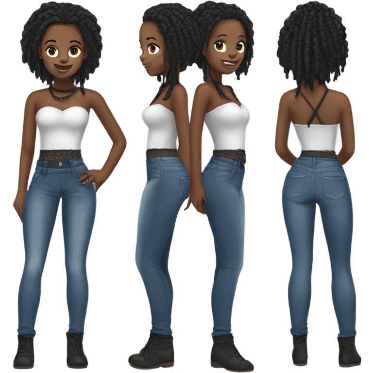 Black girl with braids posing full body jeans corset top emoji