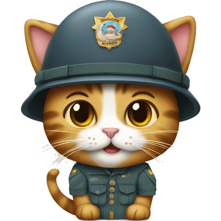 Kitty wears soldier clothes and eating ice cream  emoji