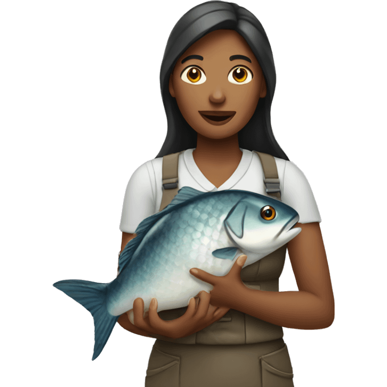 Woman holding fish emoji