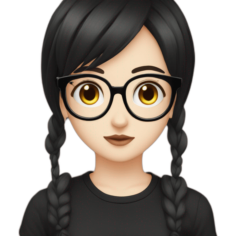 Anime+Bella+Goth-girl-dark-hair-with-glasses-black-tshirt+perfectly-centered emoji