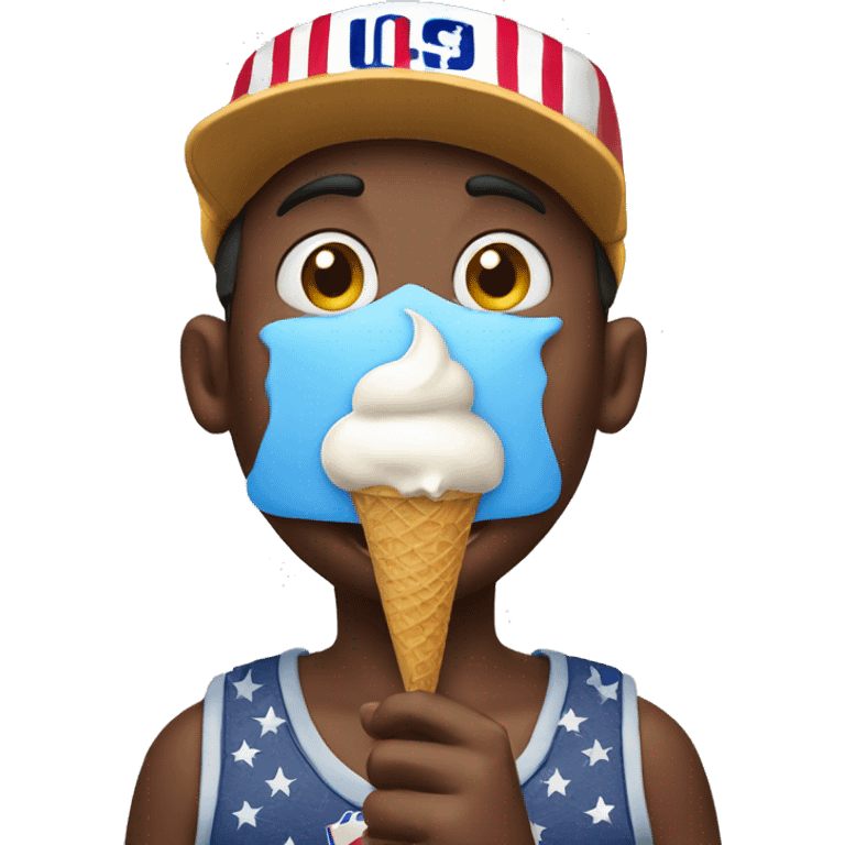 goofy boy eating an ice cream wearing usa hat emoji