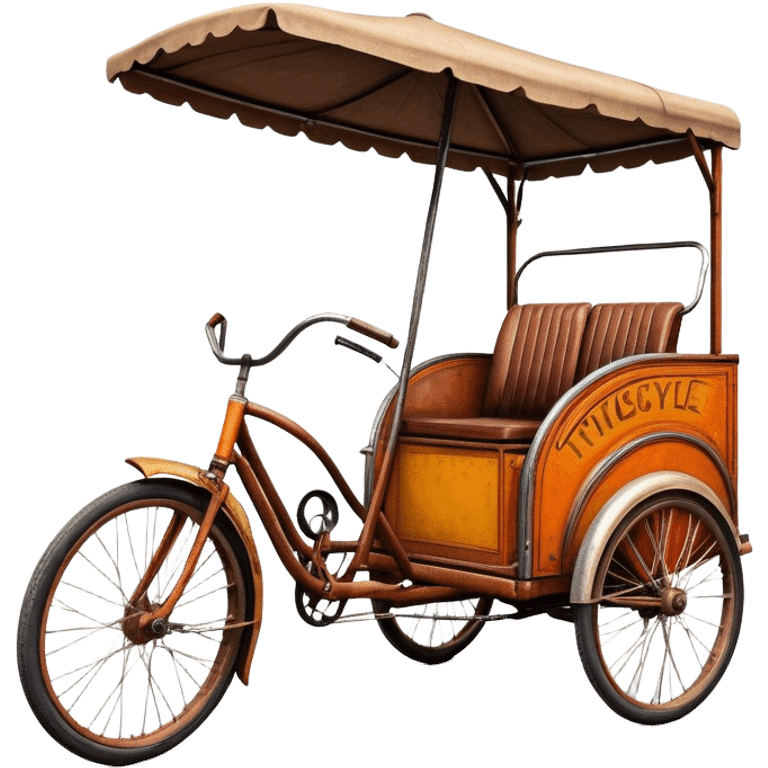 ​Cinematic Realistic Tricycle Rickshaw, depicted as a vintage manually operated vehicle featuring two front wheels and a single rear wheel, rendered with detailed rustic textures, vibrant colors, and dynamic urban lighting that captures its unique design and cultural charm, emoji