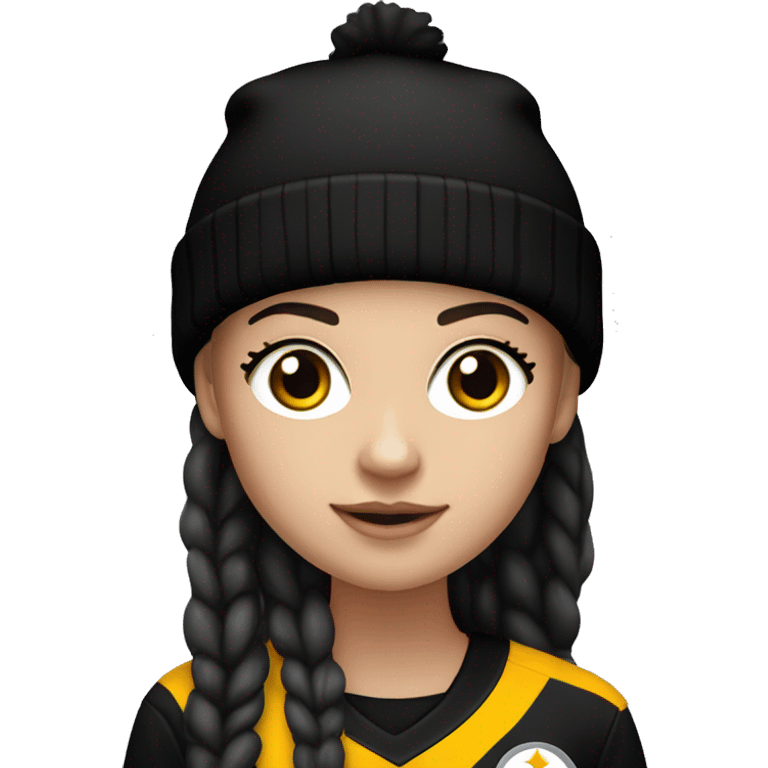 White girl with a black hair in Steelers beanie or jersey emoji