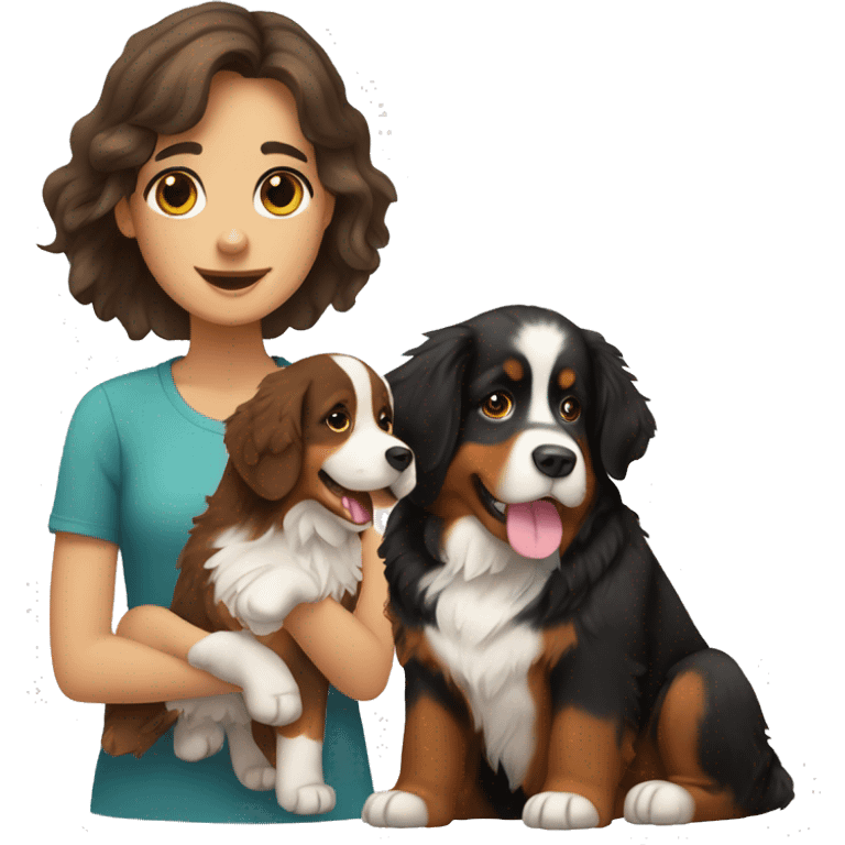 Bernese mountain dog with girl with brown hair emoji