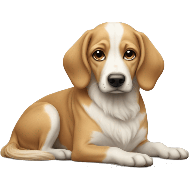 realistic dog portrait lying down with tail  emoji