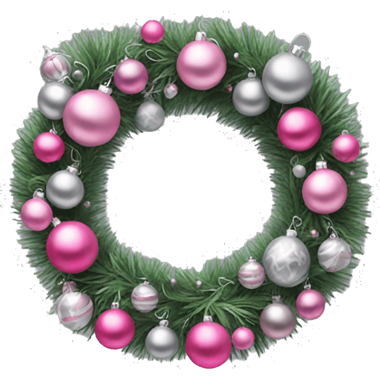 Garland wreath with pink and silver ornaments emoji