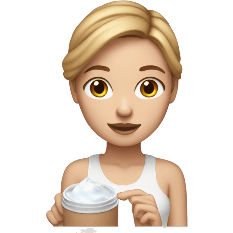 white girl with light brown hair applying cream on face emoji