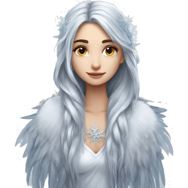 big wings, silver, feather, icy ,snowflake, Beautiful, fairy, long hair emoji