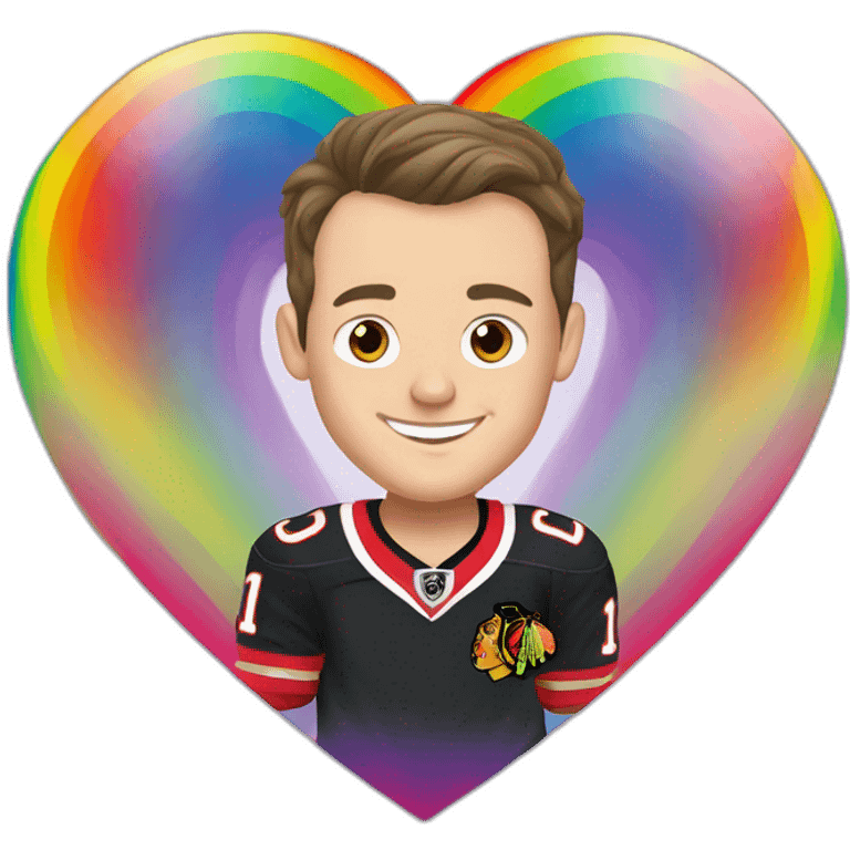 Jonathan Toews inside a rainbow heart emoji