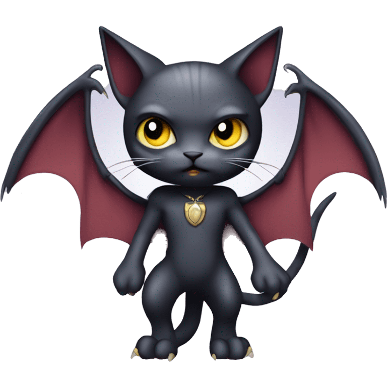 Cute edgy cool kawaii vampiric dark cat-vernid-Fakémon-Digimon with bat-wings as ears full body emoji