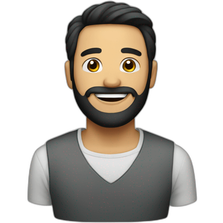 Happy men with glass, beard, black hair emoji