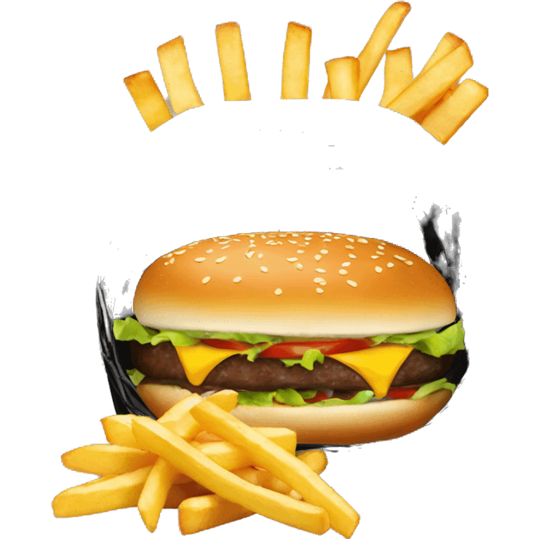 Burger and fries in a shallow oval black basket emoji