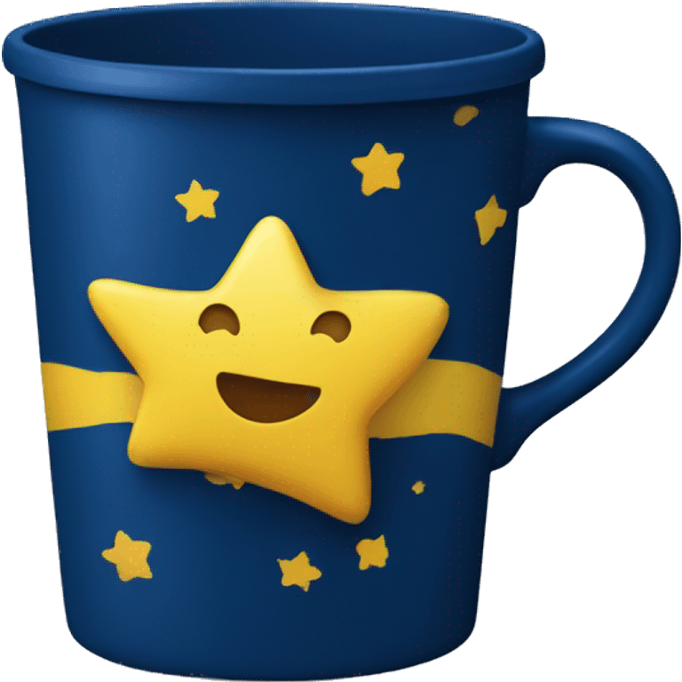 Dark blue Coffee cup with yellow stars and looks printed on it   emoji