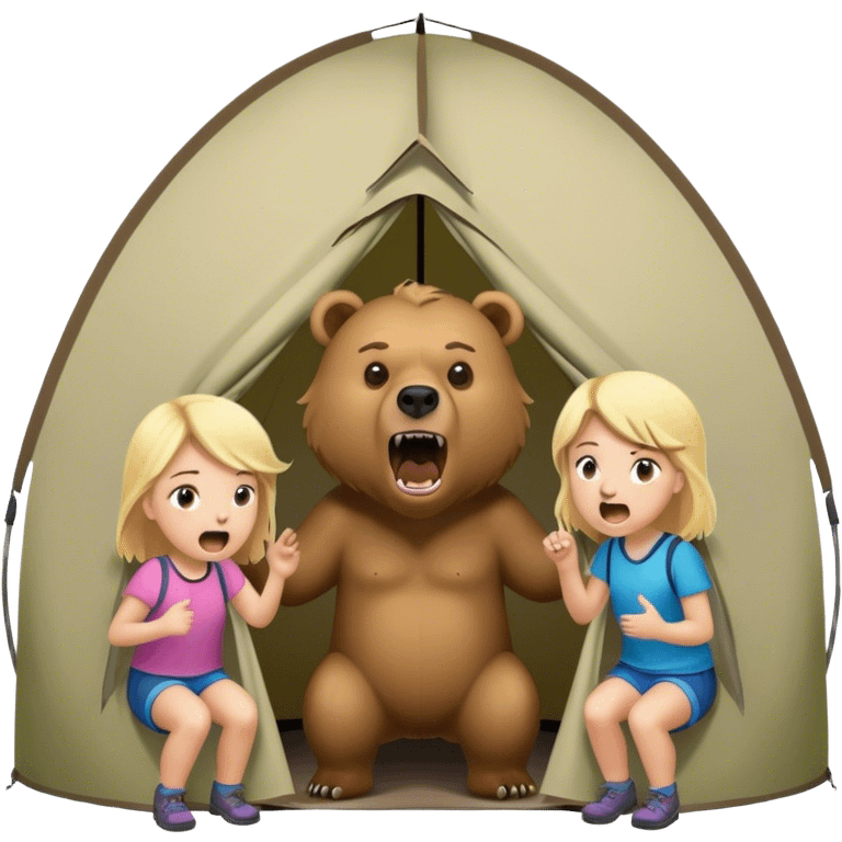 Grizzly Bear growling at girls inside of a tent emoji