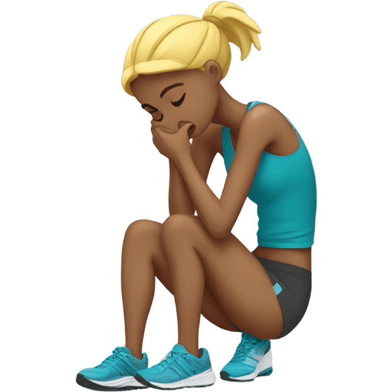 Exhausted runner putting on shoes.  emoji