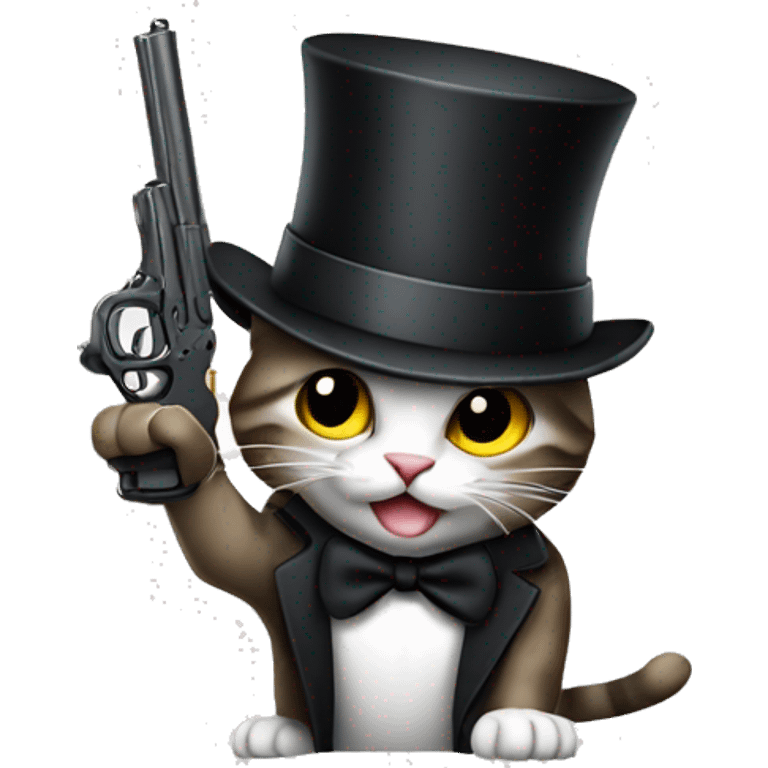 Cat with a gun holding up the middle finger and a top hat emoji