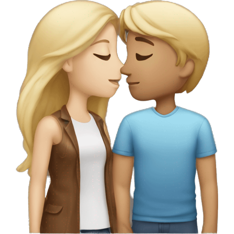 Girl with blonde ombré hair kissing a guy with brown hair  emoji