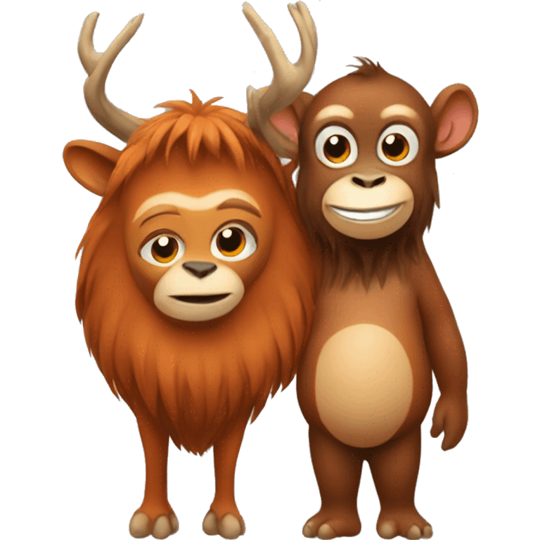 deer and orangutan in love  emoji