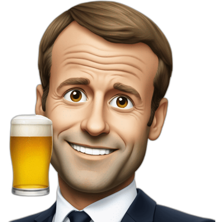 Emmanuel Macron avec une bière emoji