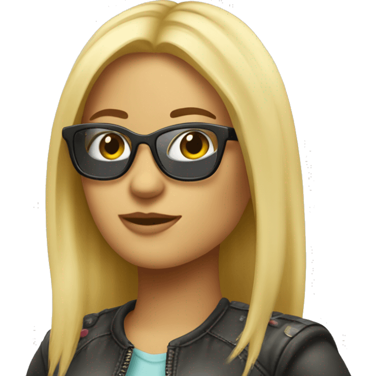 chica rubia con gafas y moto emoji