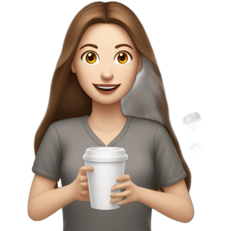 woman juggler with long straight brown hair and pale skin juggling coffee cups and miniature laptops emoji